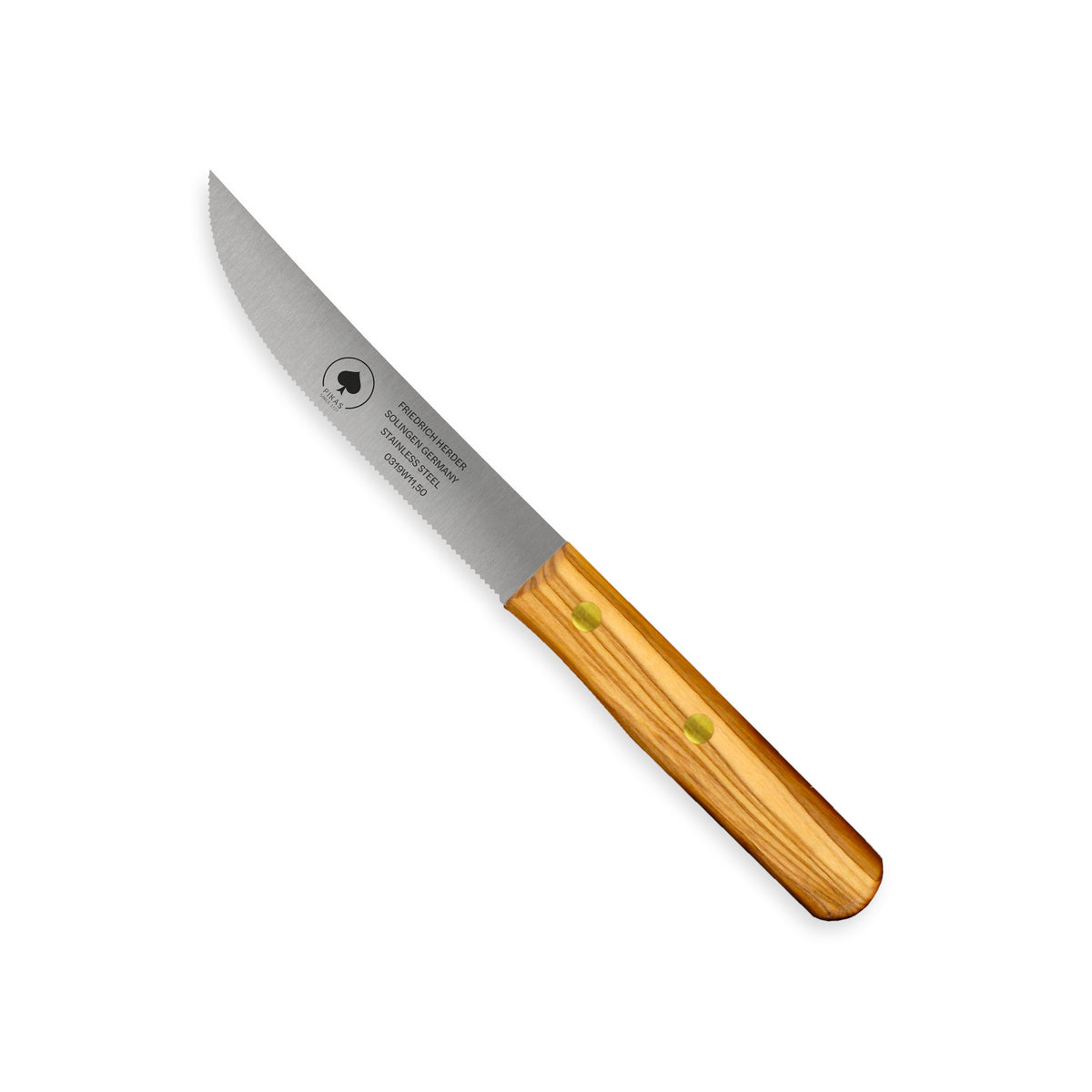 Steakmesser mit Olivenholzgriff, Wellenschliff, 15,5 cm Klinge