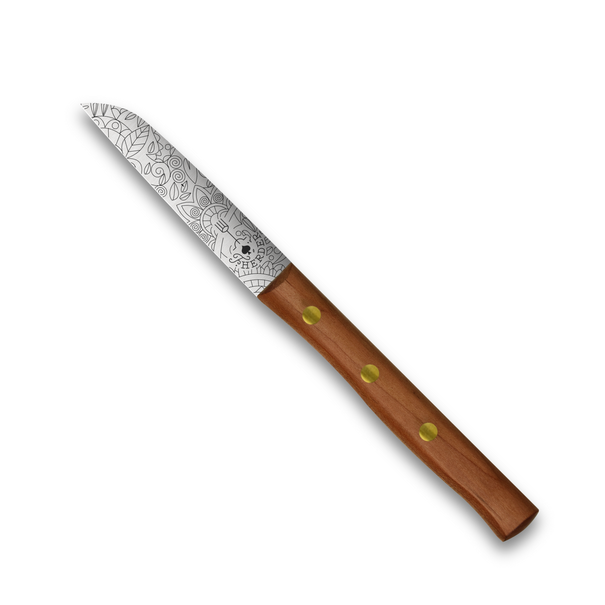 Zöppken Starter-Set mit Kirschholzgriff, Mosaikgravur, 8 cm Klinge aus Solingen