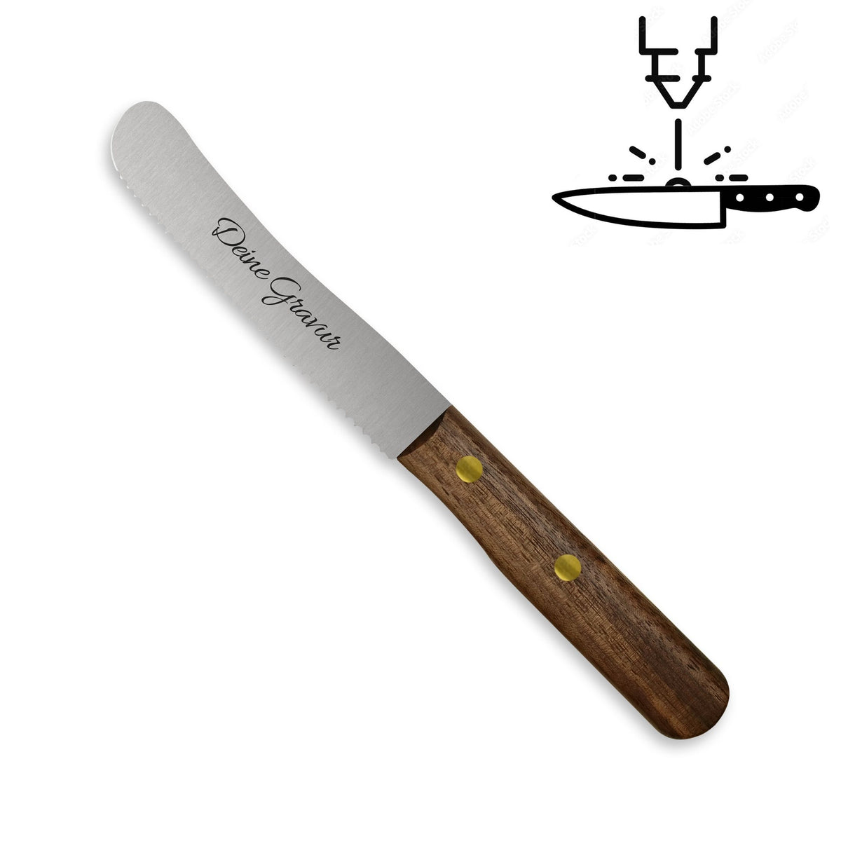 Buckelsmesser / Frühstücksmesser - Eigene Gravur mit Walnussgriff, Wellenschliff (Variante 2)