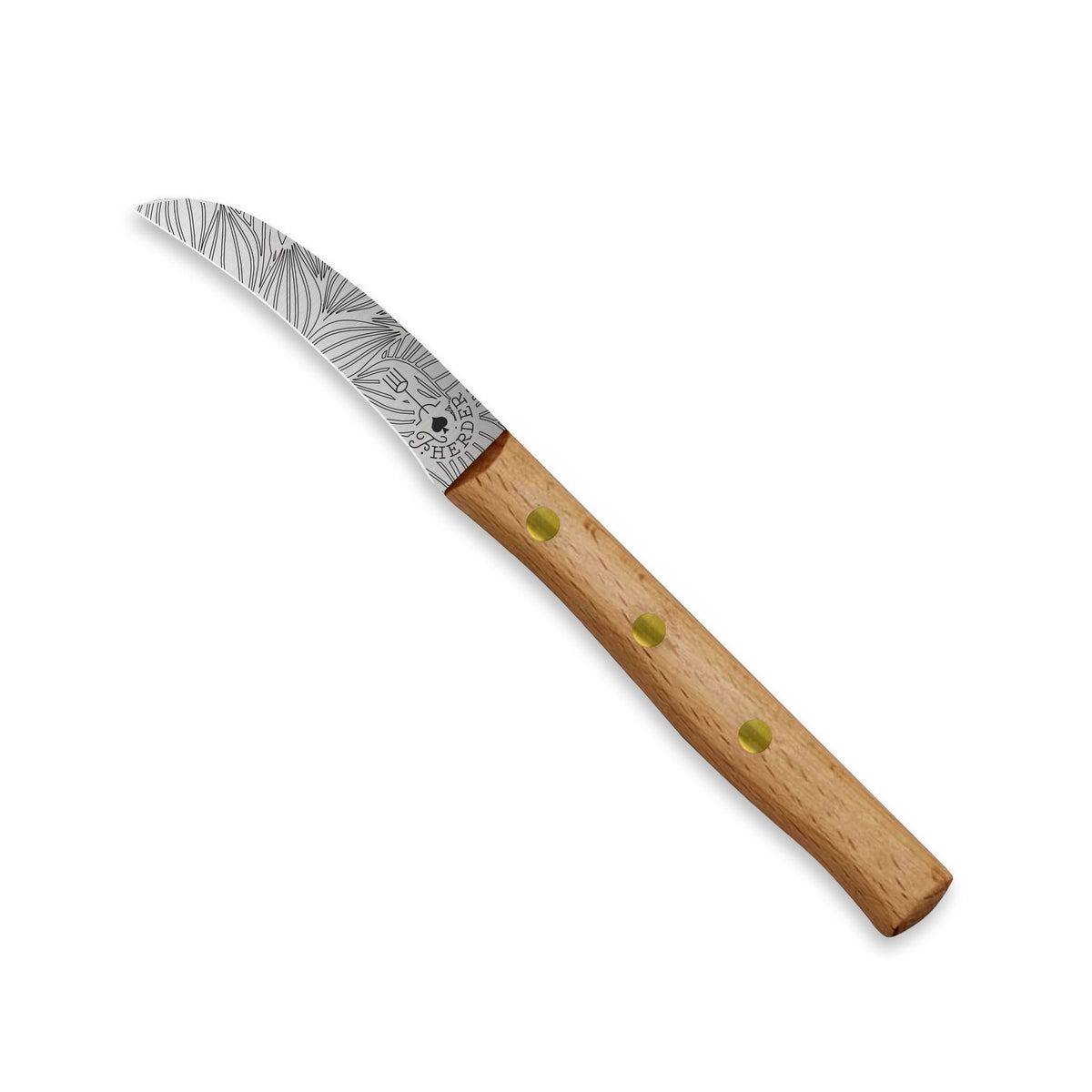 Zöppken Style Hohle Wate Rostfrei, Buchenholzgriff, Blattgravur, 7 cm Klinge