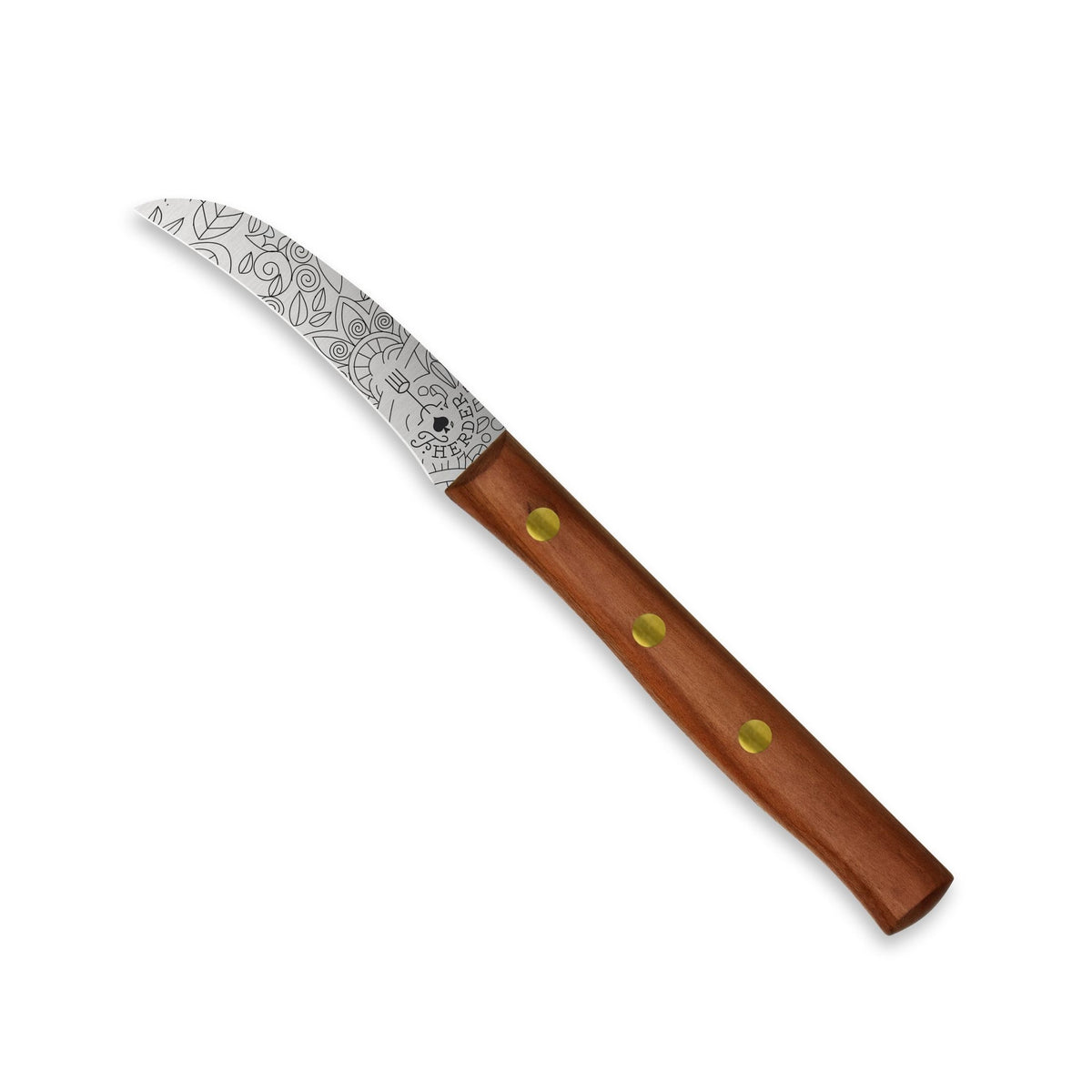 Zöppken Style Hohle Wate Rostfrei, Kirschholzgriff, Mosaikgravur, 7 cm Klinge