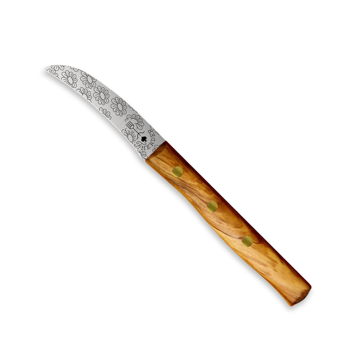 Zöppken Style Hohle Wate Rostfrei, Olivenholzgriff, Blumengravur, 7 cm Klinge
