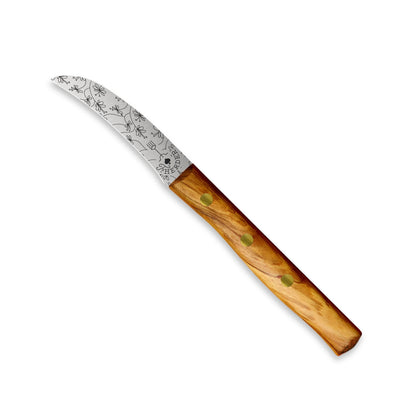 Zöppken Style Hohle Wate Rostfrei, Olivenholzgriff, Rankengravur, 7 cm Klinge