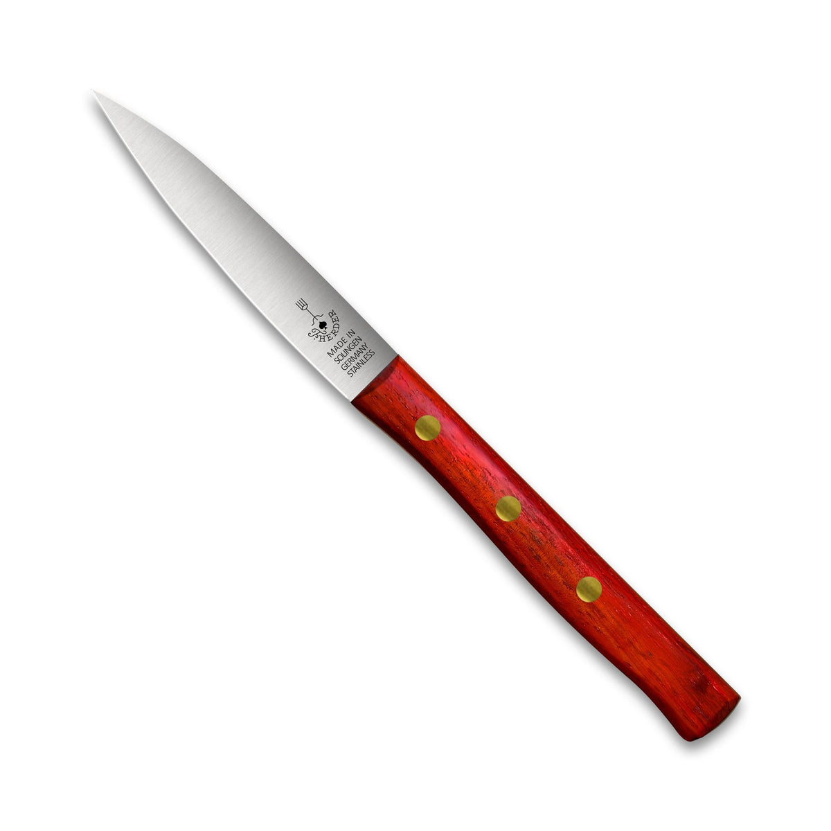 Zöppken Style Mittelspitz Rostfrei, Padoukgriff, Herder-Gravur, 9 cm Klinge