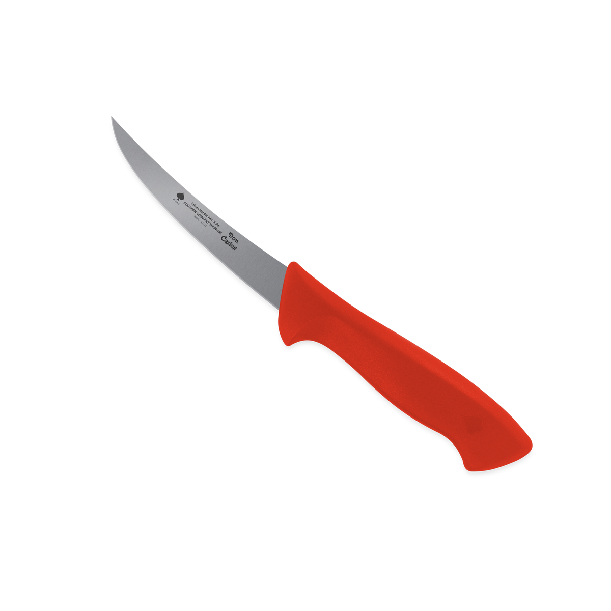 Ausbeinmesser Don Carlos von F. HERDER mit gebogener 13 cm Klinge und rotem Kunststoffgriff