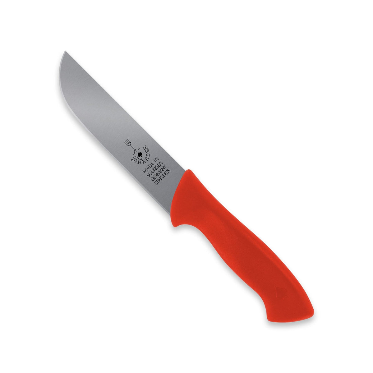 Fleischermesser / Schlachtmesser mit rotem Kunststoffgriff, 16 cm Klinge