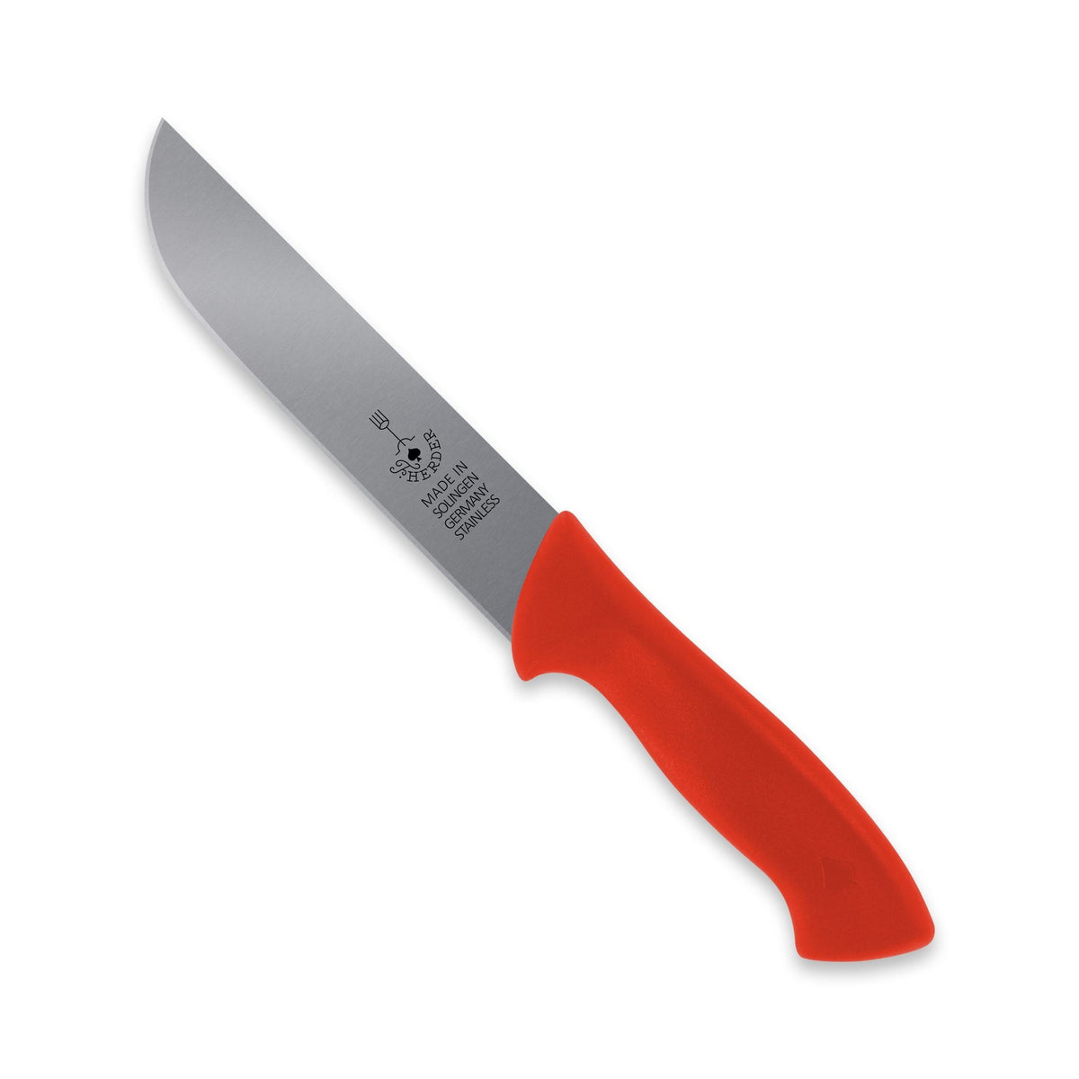 Fleischermesser / Schlachtmesser mit rotem Kunststoffgriff, 18 cm Klinge