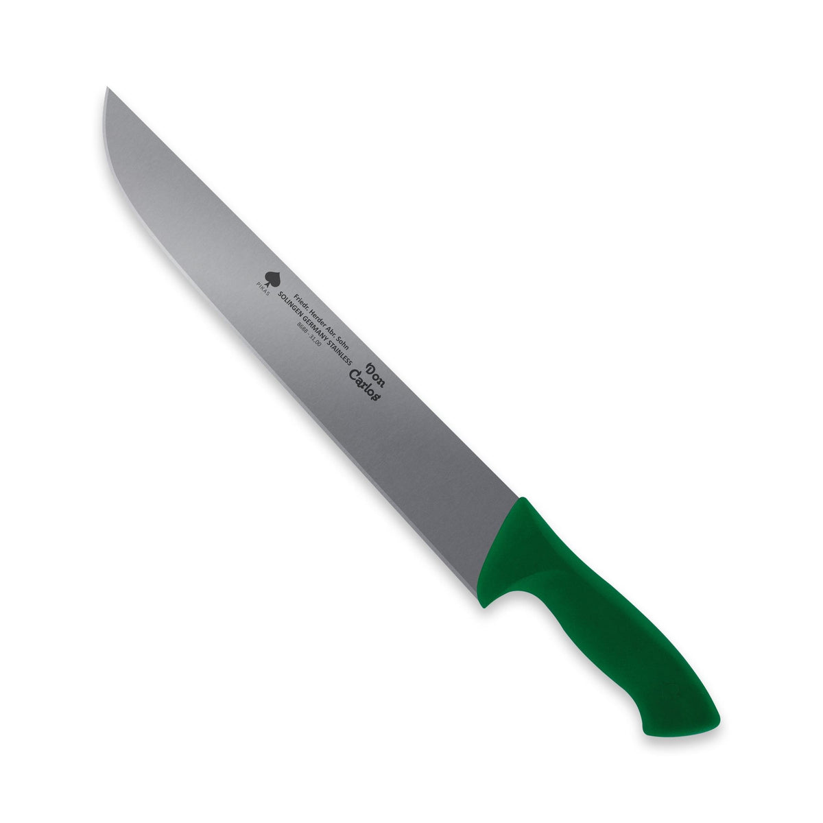 Fleischermesser / Schlachtmesser mit grünem Kunststoffgriff, 31 cm Klinge
