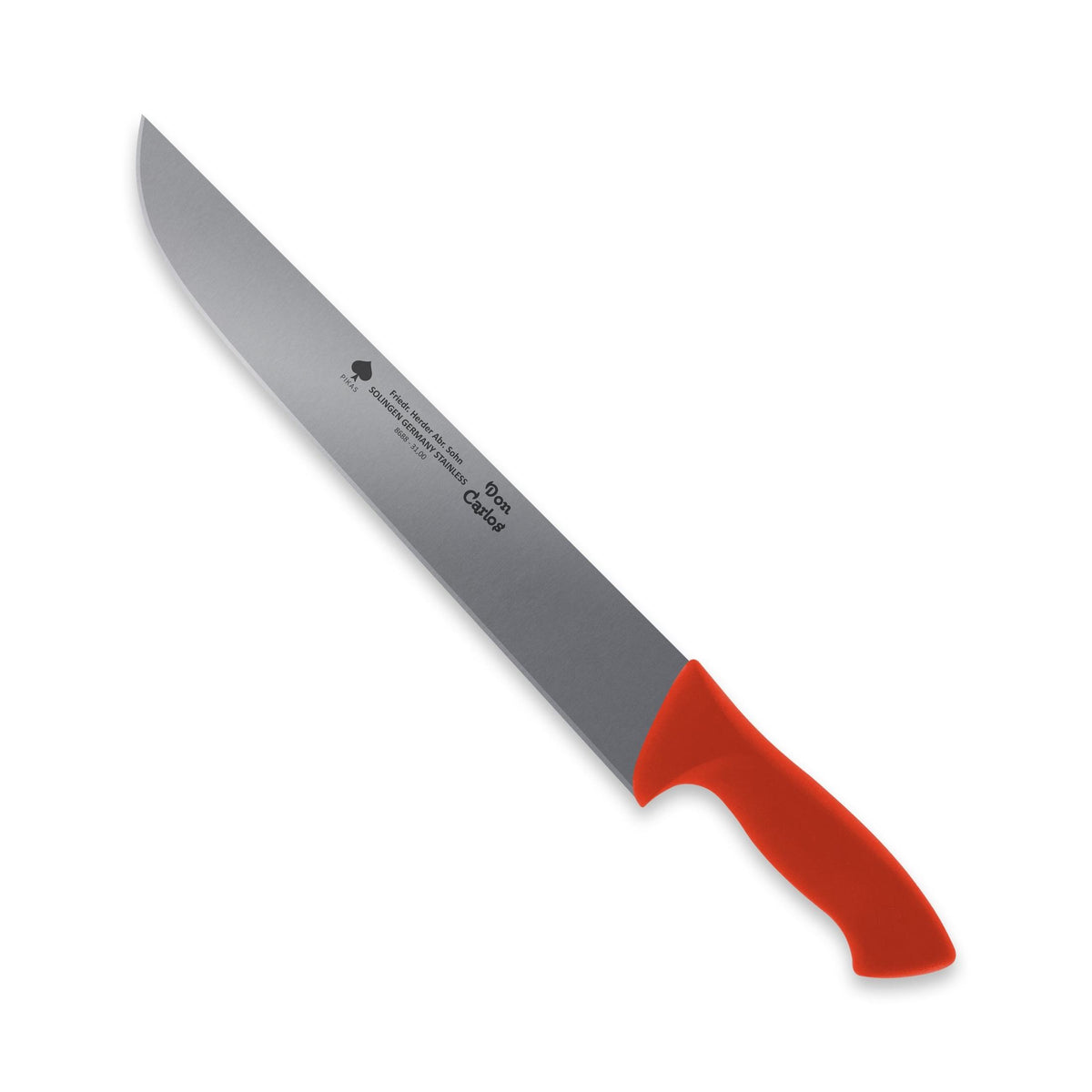 Fleischermesser / Schlachtmesser mit rotem Kunststoffgriff, 31 cm Klinge