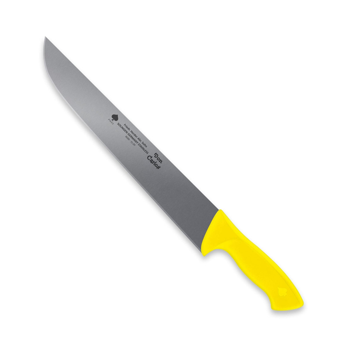 Fleischermesser / Schlachtmesser mit gelbem Kunststoffgriff, 31 cm Klinge