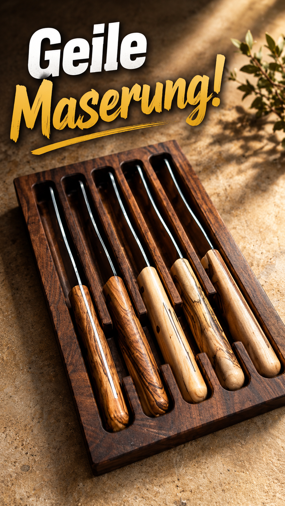 Fundstück: Buckelsmesser 5er Set Olive in Walnuss-Box