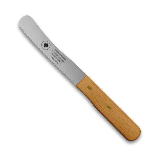 Frühstücksmesser Buckelsmesser aus Solingen mit Buchenholzgriff und Wellenschliff – traditionelles Solingen Messer für Brot und Frühstück