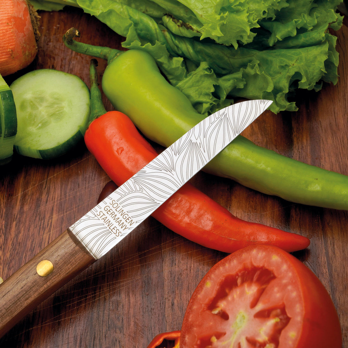 Frühstücksmesser Buckelsmesser aus Solingen mit Walnuss Holzgriff und Blatt – traditionelles Solingen Messer für Brot und Frühstück

