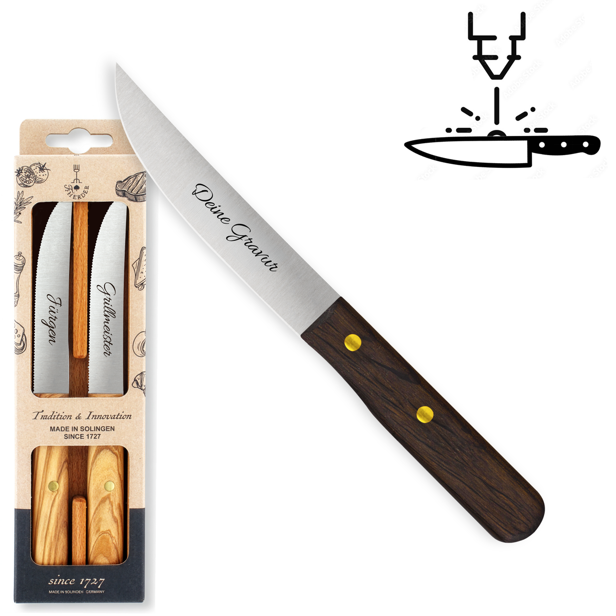 Steakmesser 2er Set - Eigene Gravur mit Mooreichengriff aus Solingen