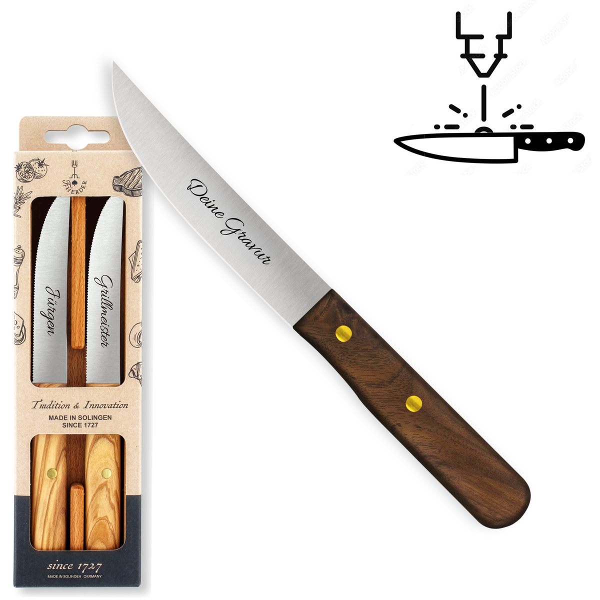 Steakmesser 2er Set - Eigene Gravur mit Walnussgriff aus Solingen