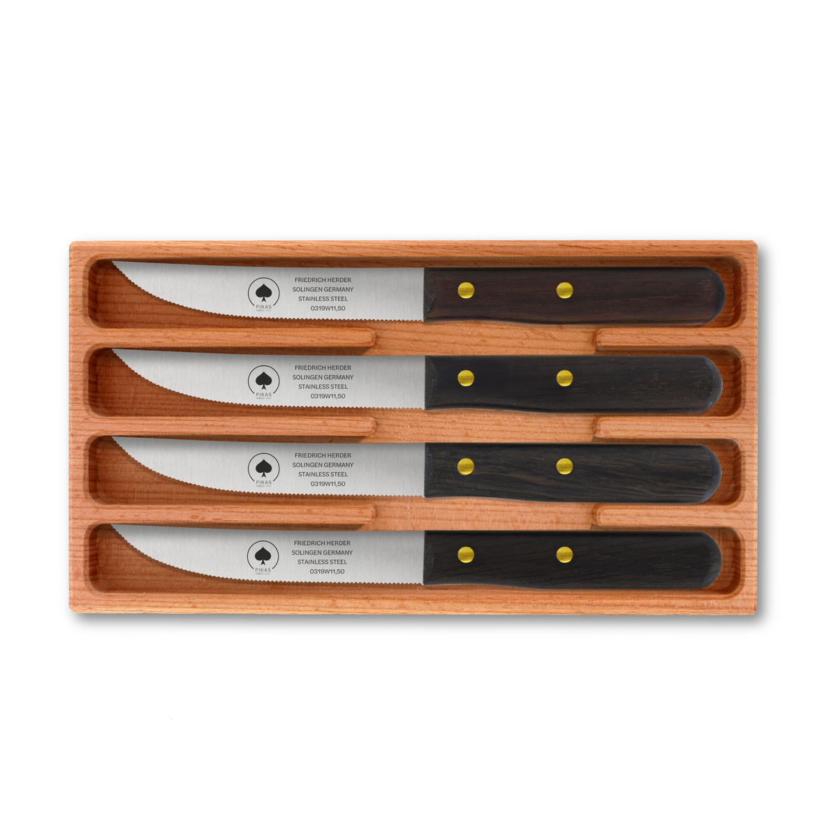 Steakmesser Holzgriff 4er Set mit Mooreichengriff, Wellenschliff aus Solingen