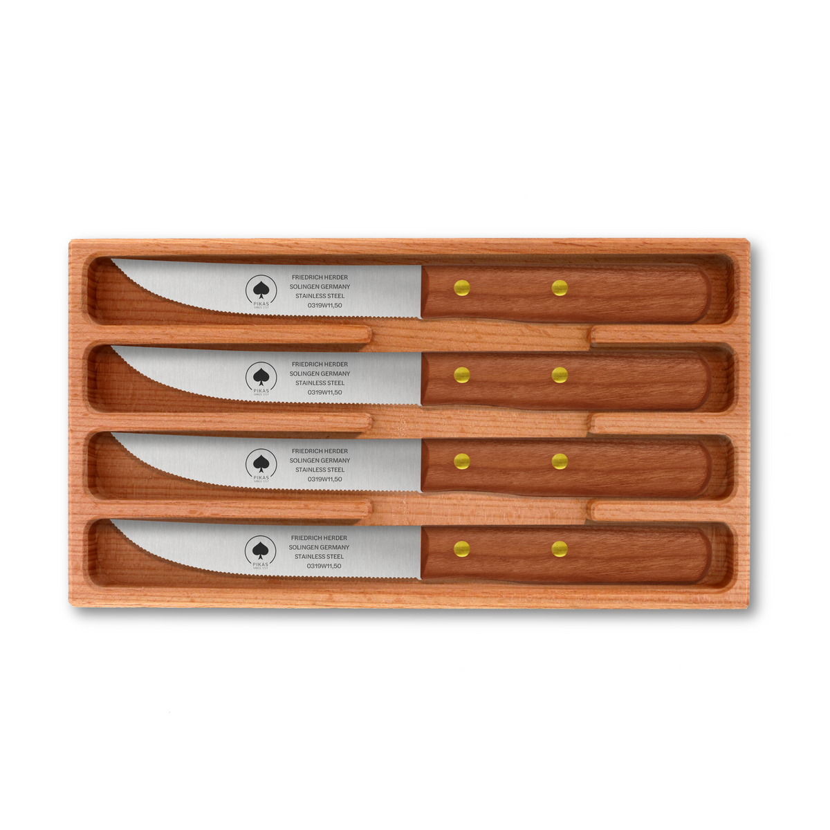 Steakmesser Holzgriff 4er Set mit Kirschholzgriff, Wellenschliff aus Solingen