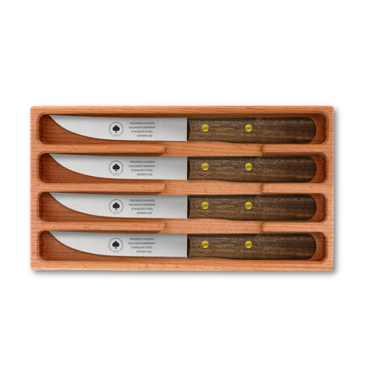 Steakmesser Holzgriff 4er Set mit Walnussgriff, Wellenschliff aus Solingen