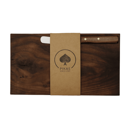 Walnuss Holzbrettchen Massivholz mit Buckelsmesser – Ansicht 1