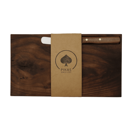 Walnuss Holzbrettchen Massivholz mit Buckelsmesser – Ansicht 1