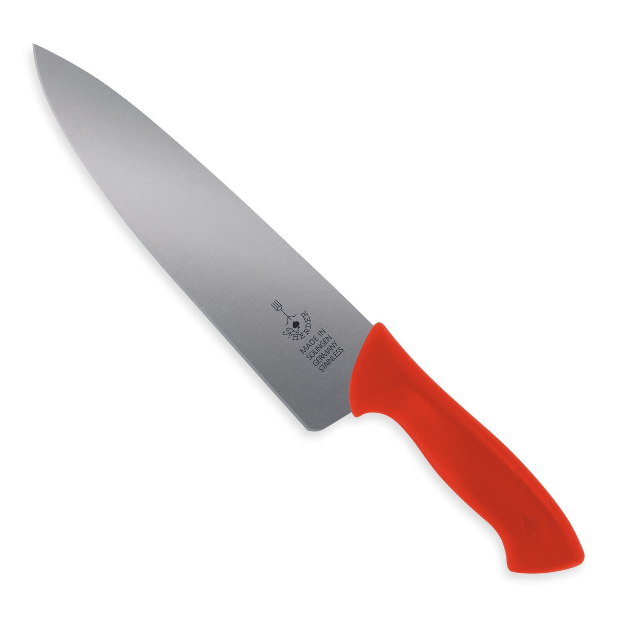 Arbeitsmesser mit Edelstahlklinge und rotem Griff als hochwertiges Küchenmesser für präzises Schneiden, 26 cm Klinge
