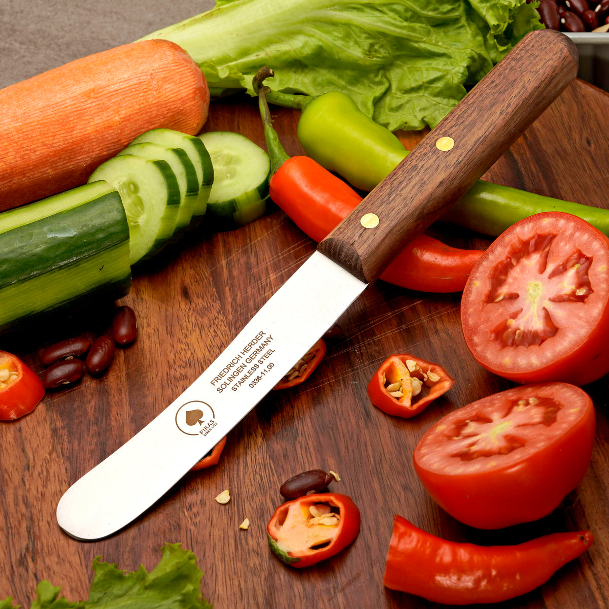 Buckelsmesser Brotmesser Solingen – Walnuss Holzgriff mit Glattschliff – Ansicht 1