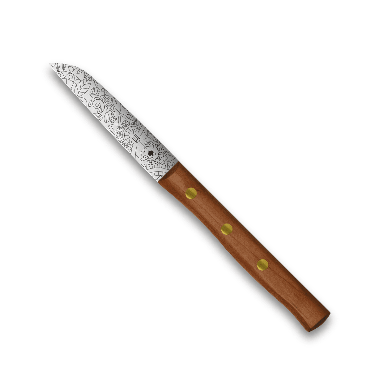 Gemüsemesser Solingen Zöppken Style Rostfrei Buche Holzgriff Dünnschliff mit Mosaikgravur (Variante 2)