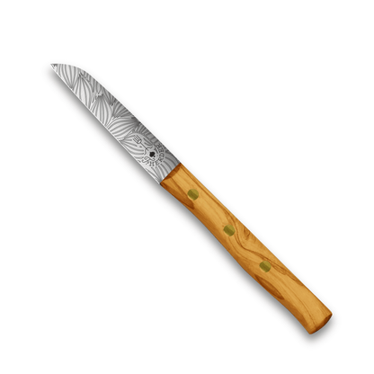 Gemüsemesser Solingen Zöppken Style Rostfrei Olive Holzgriff Dünnschliff mit Blattgravur
