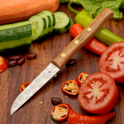 Gemüsemesser Solingen Zöppken Style Rostfrei olive blumen Holzgriff Dünnschliff mit Blumengravur (Variante 1)