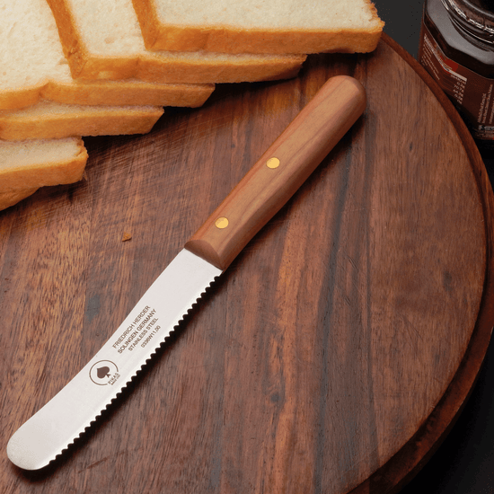 Buckelsmesser Brotmesser Brötchenmesser mit Kirschholzgriff und Wellenschliff – Solinger Qualitätsmesser