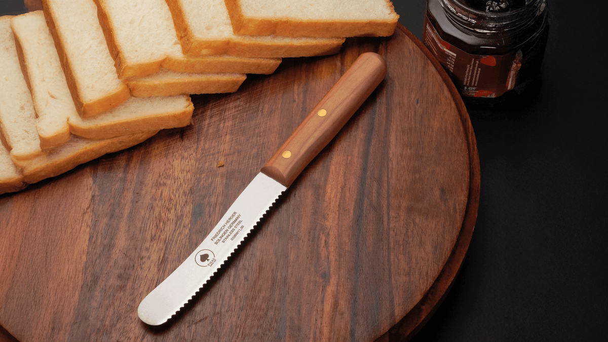 Buckelsmesser Brotmesser Brötchenmesser mit Kirschholzgriff und Wellenschliff – Solinger Qualitätsmesser