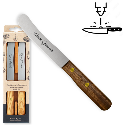 Buckelsmesser / Frühstücksmesser 2er Set - Eigene Gravur mit Walnussgriff aus Solingen