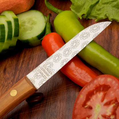 Gemüsemesser Solingen Zöppken Style Rostfrei olive blumen Holzgriff Dünnschliff mit Blumengravur (Variante 2)