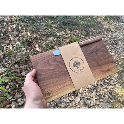 Walnuss Holzbrettchen Massivholz mit Buckelsmesser – Ansicht 4