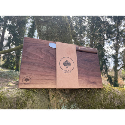 Walnuss Holzbrettchen Massivholz mit Buckelsmesser – Ansicht 3